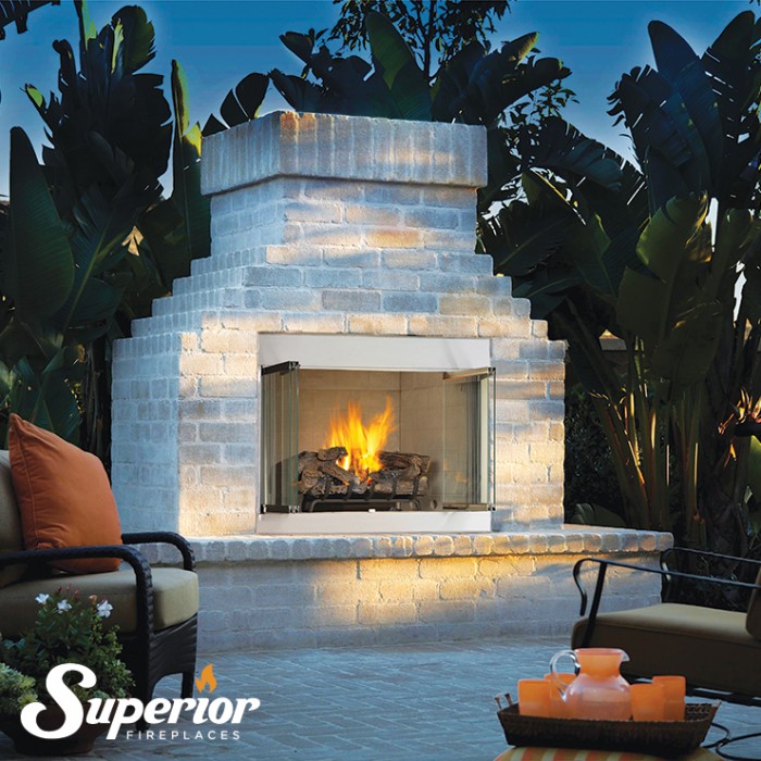 Superior 42" Outdoor Vent-Free Fireplace System, White Herringbone Refractory, Millivolt, Natural - VRE3042ZMNWH Superior Outdoor Collection